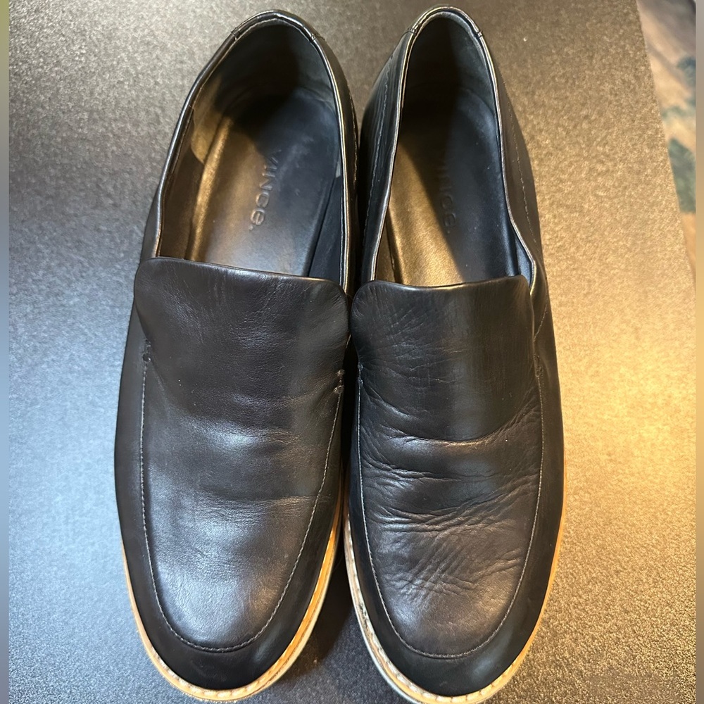 Vince leather loafers with a lug heel.  Size 6.  Great+ condition.
